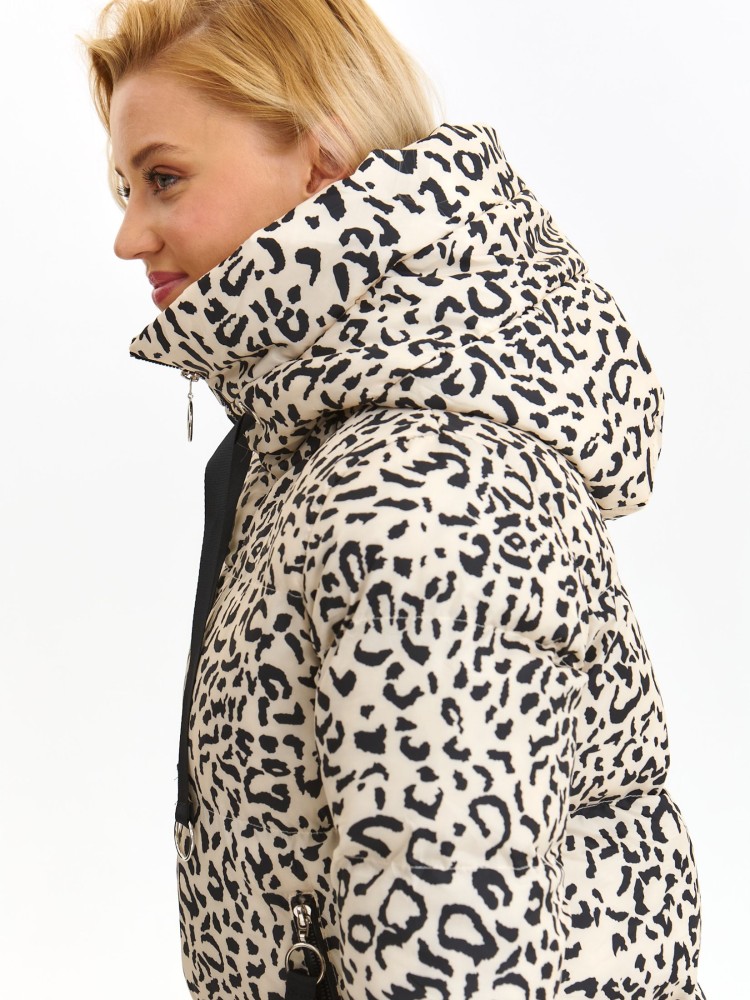 Krótka kurtka damska z kapturem z motywem zwierzęcym