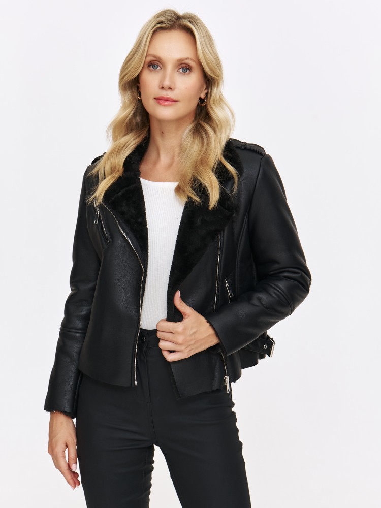 Czarna ramoneska damska z futerkiem Czarna ramoneska damska z futerkiem