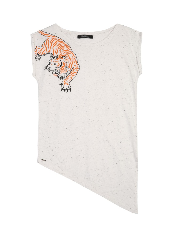 T-shirt damski z nadrukiem, asymetryczny