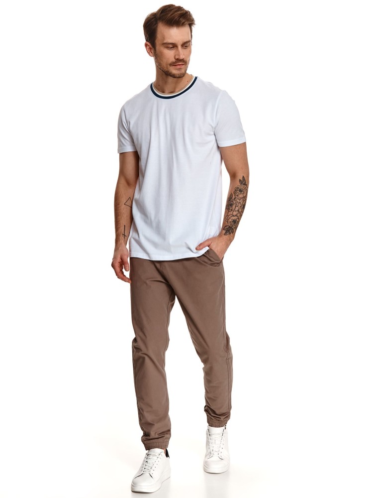 Gładki t-shirt męski z lamówką przy dekolcie