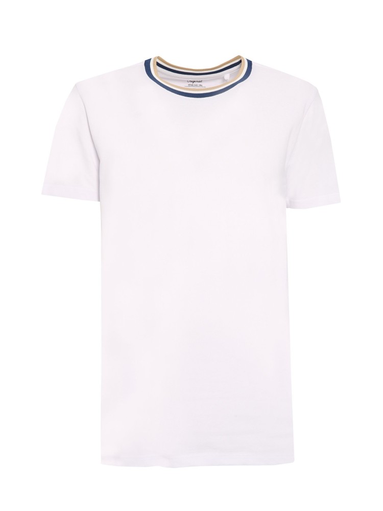 Gładki t-shirt męski z lamówką przy dekolcie