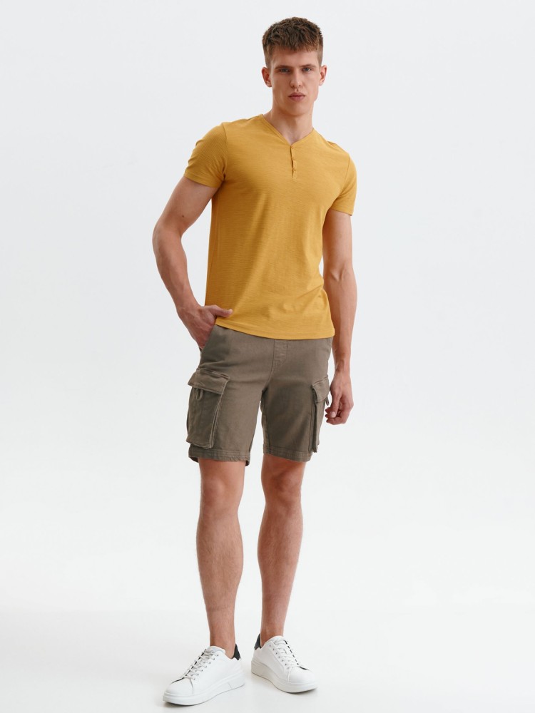 Bawełniany t-shirt krótki rękaw męski z guzikami