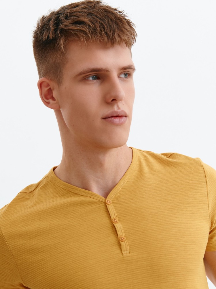 Bawełniany t-shirt krótki rękaw męski z guzikami