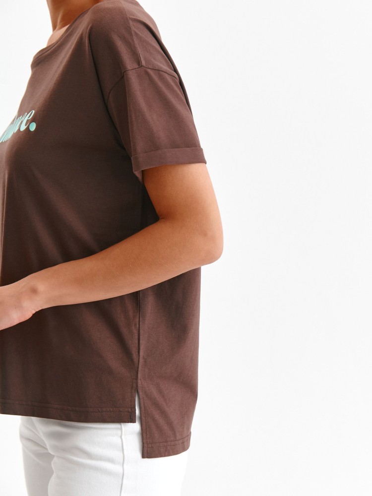 Luźny t-shirt krótki rękaw damski z napisem