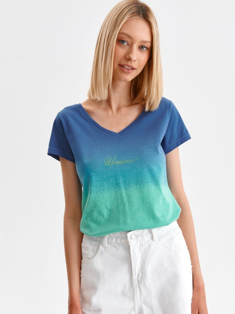 T-shirt krótki rękaw damski ombre z nadrukiem