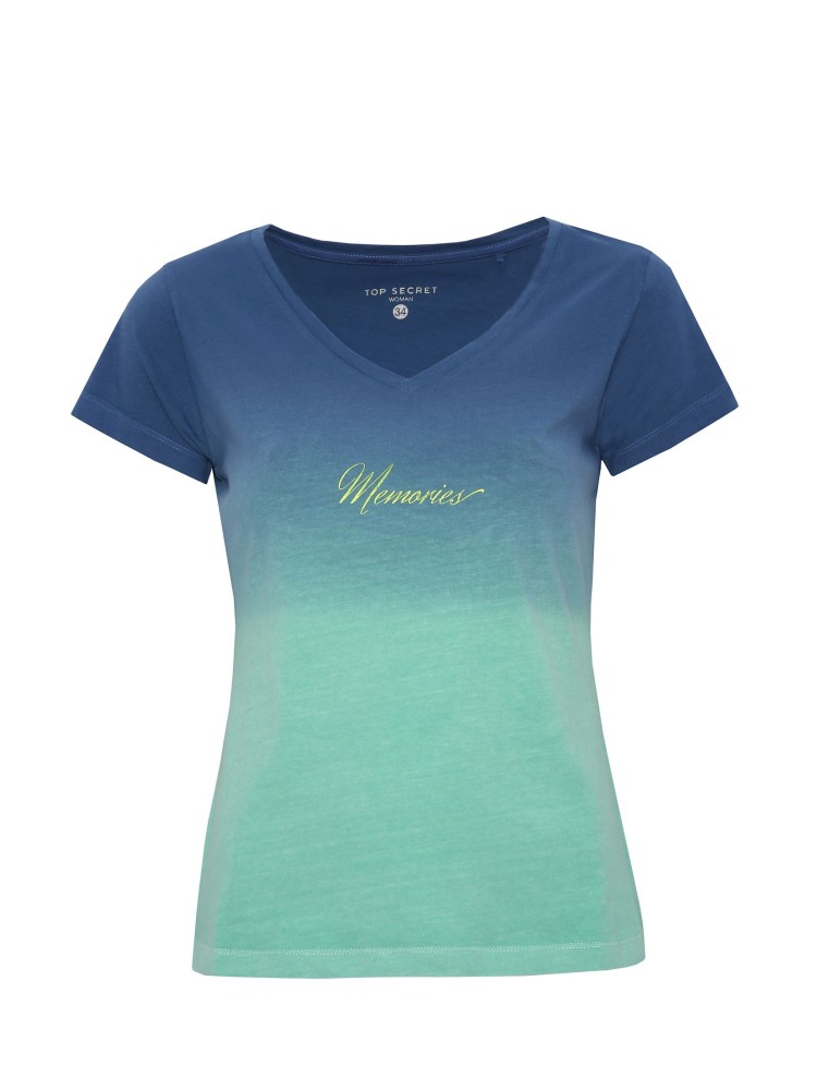 T-shirt krótki rękaw damski ombre z nadrukiem