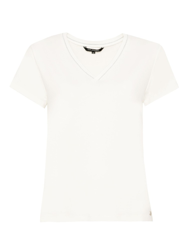 Gładki t-shirt damski z dekoltem w serek Gładki t-shirt damski z dekoltem w serek