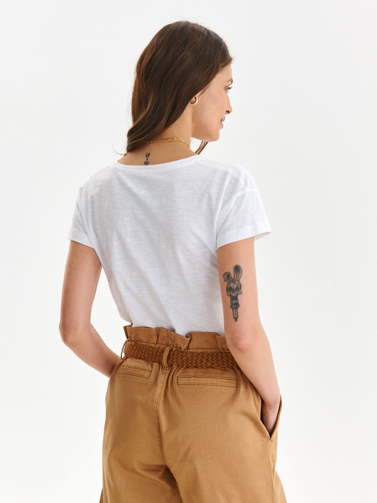 Bawełniany t-shirt damski z ozobną kieszonką