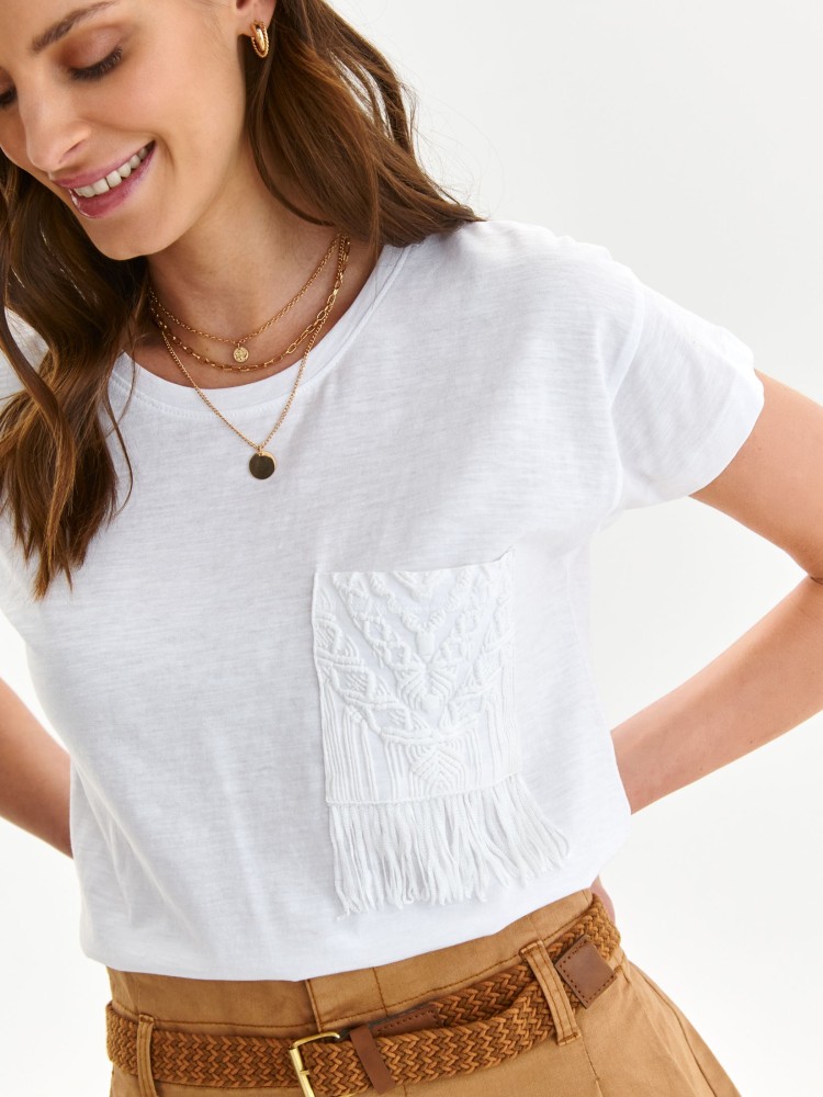 Bawełniany t-shirt damski z ozobną kieszonką
