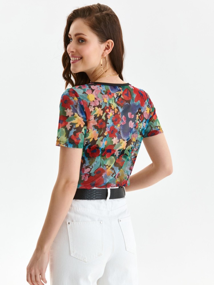 Kolorowy t-shirt damski z dekoltem w serek
