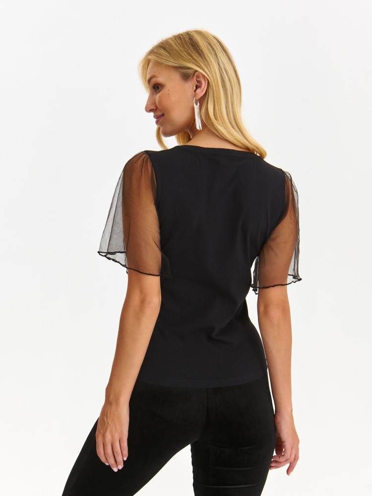 T-shirt z szyfonowym rękawkiem