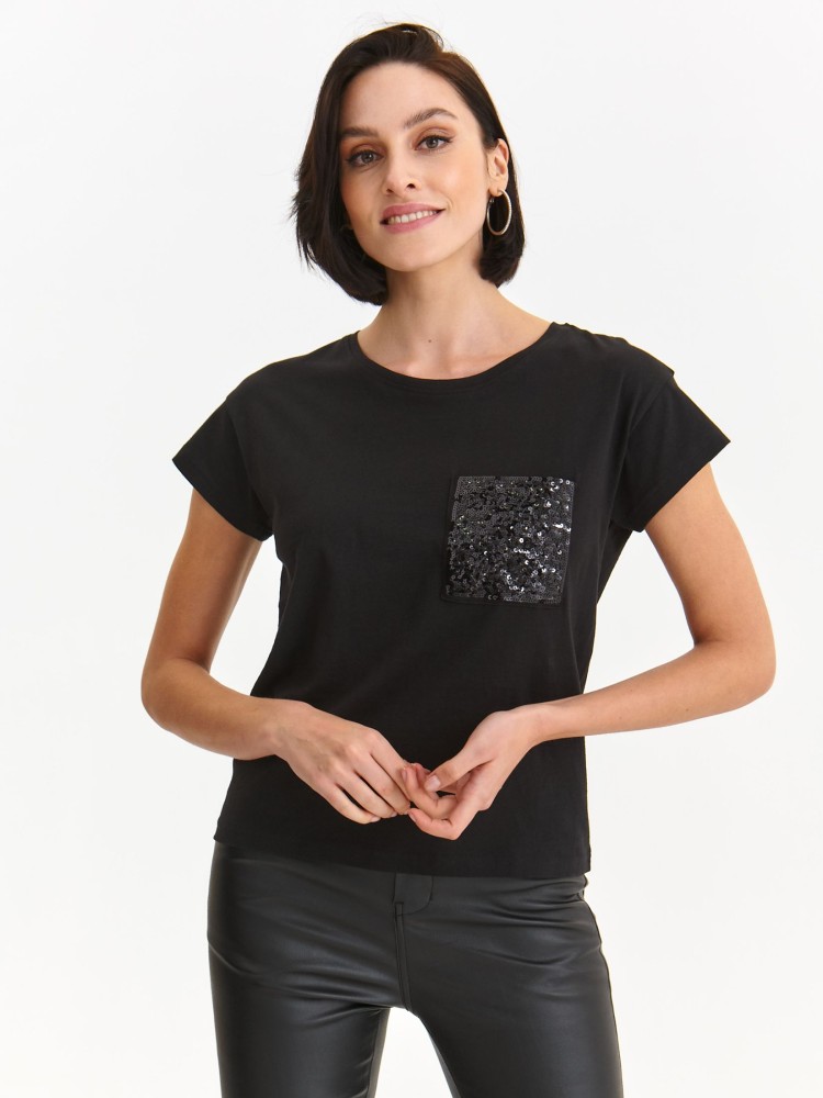 T-shirt z cekinową kieszonką