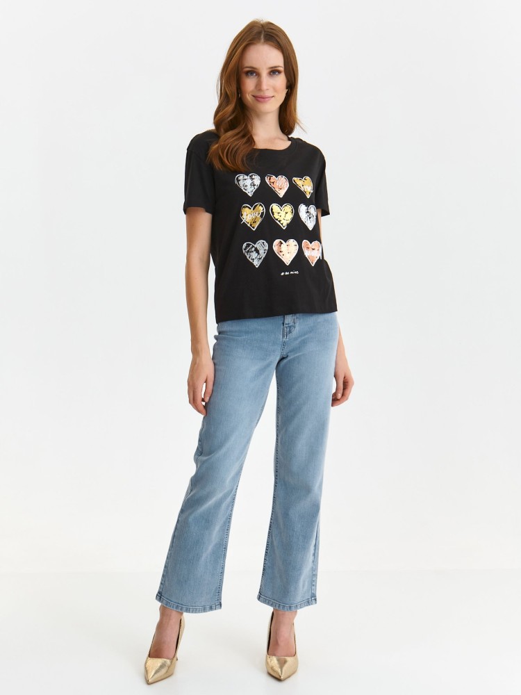 Luźny t-shirt z błyszczącym nadrukiem