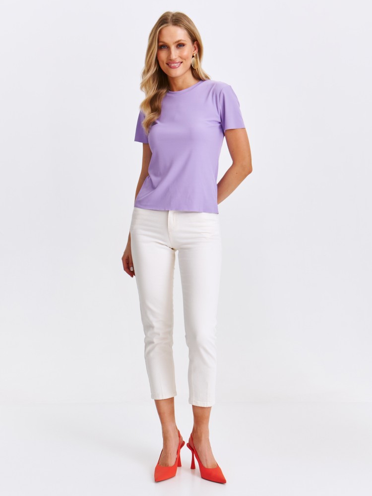 Lawendowy t-shirt damski z krótkim rękawkiem