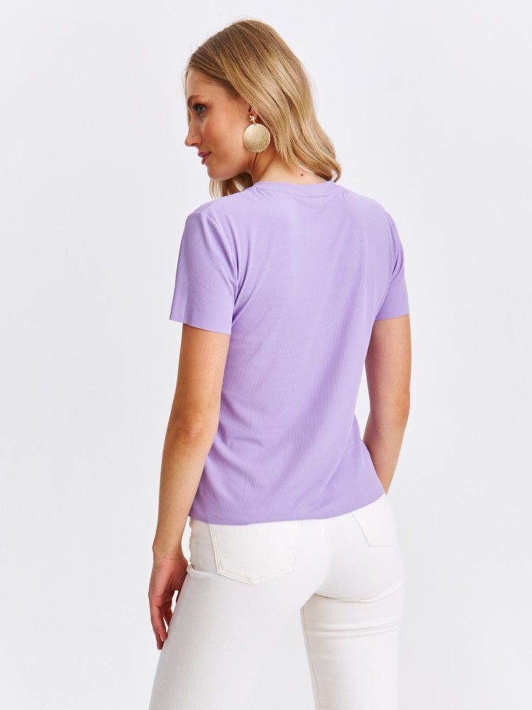 Lawendowy t-shirt damski z krótkim rękawkiem