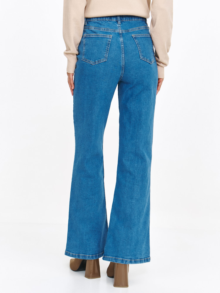 Ciemnoniebieskie jeansy flare z przeszyciem