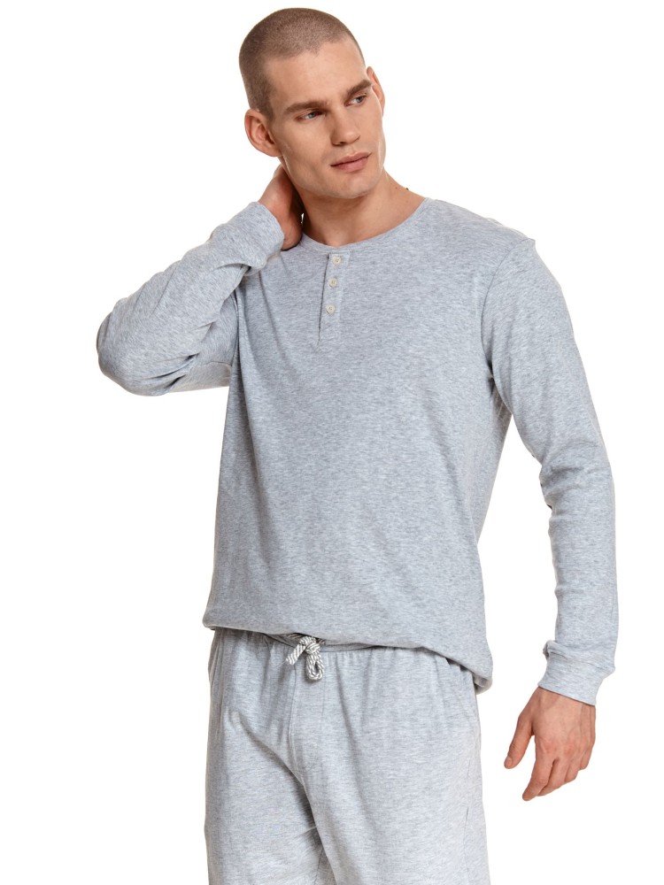 Piżama męska, koszulka z długim rękawem i długimi spodniami z miękkiej strukturalnej dzianiny