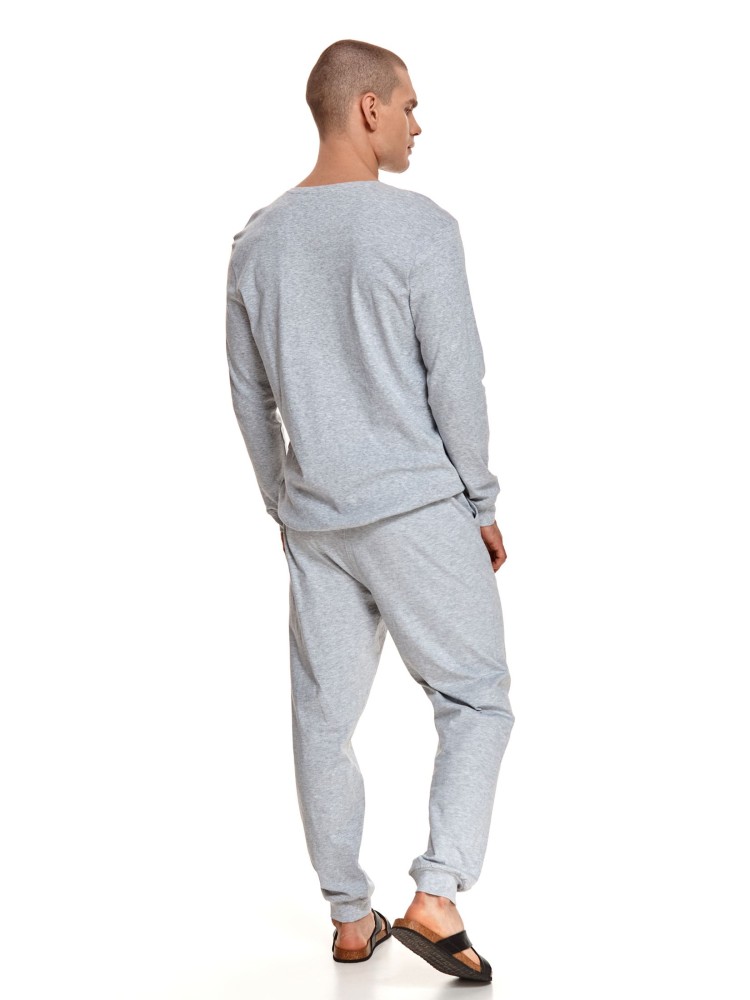 Piżama męska, koszulka z długim rękawem i długimi spodniami z miękkiej strukturalnej dzianiny