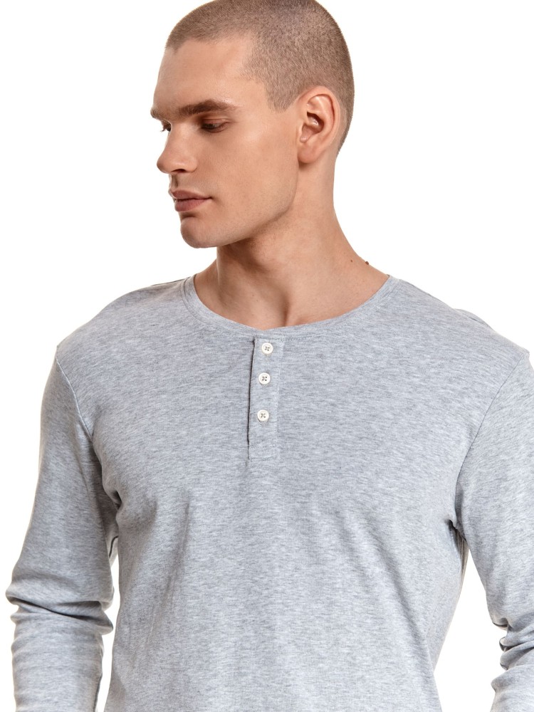 Piżama męska, koszulka z długim rękawem i długimi spodniami z miękkiej strukturalnej dzianiny