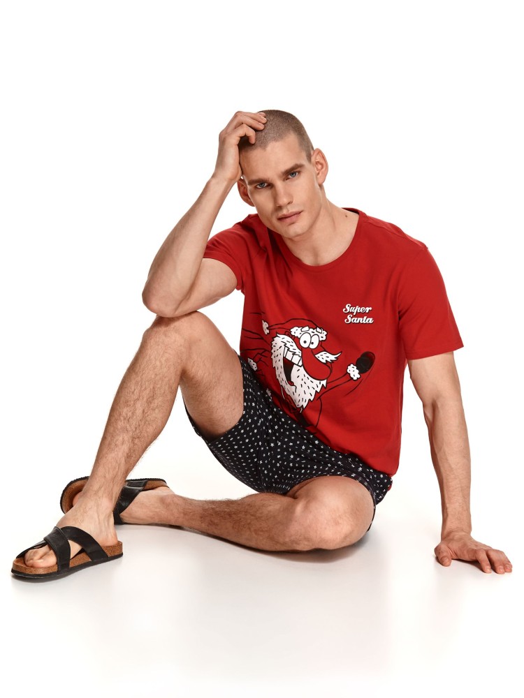 Dwuczęściowa piżama męska z motywem świątecznym, koszulka i szorty