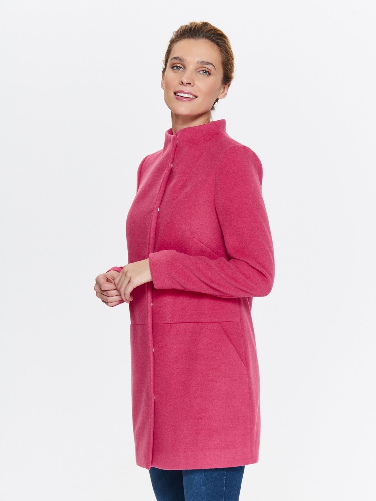 Płaszcz damski, prosty ze stójką i przeszyciami