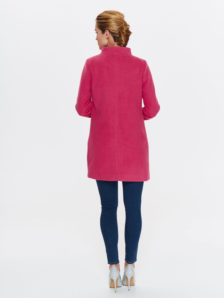 Płaszcz damski, prosty ze stójką i przeszyciami