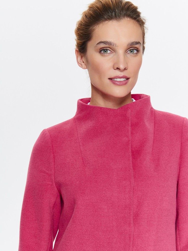 Płaszcz damski, prosty ze stójką i przeszyciami