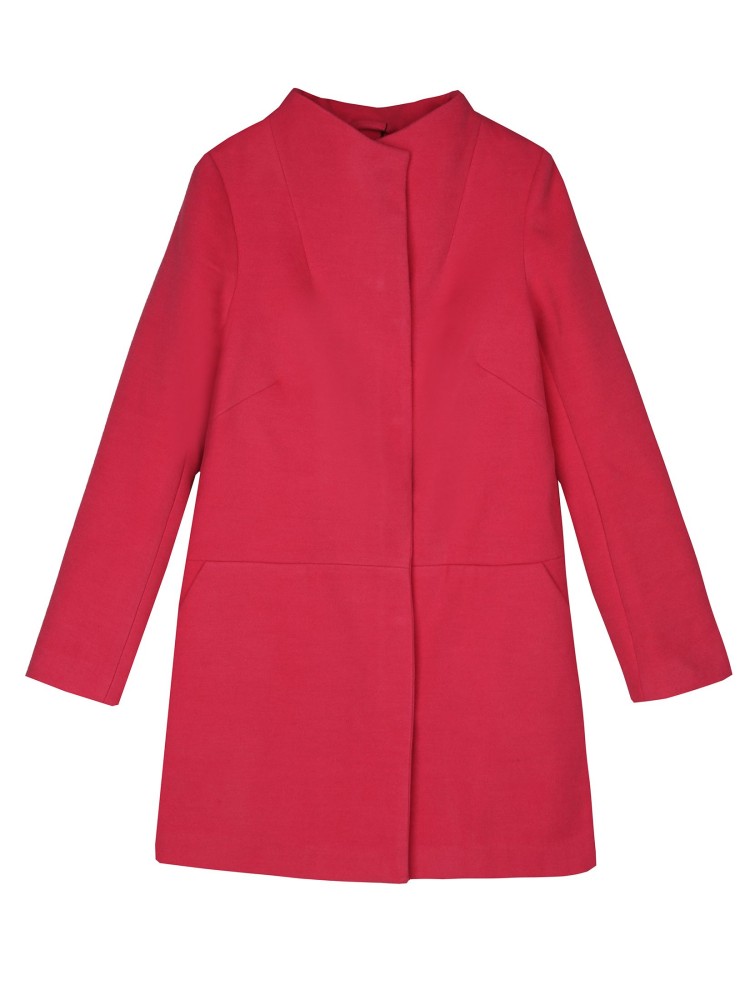 Płaszcz damski, prosty ze stójką i przeszyciami