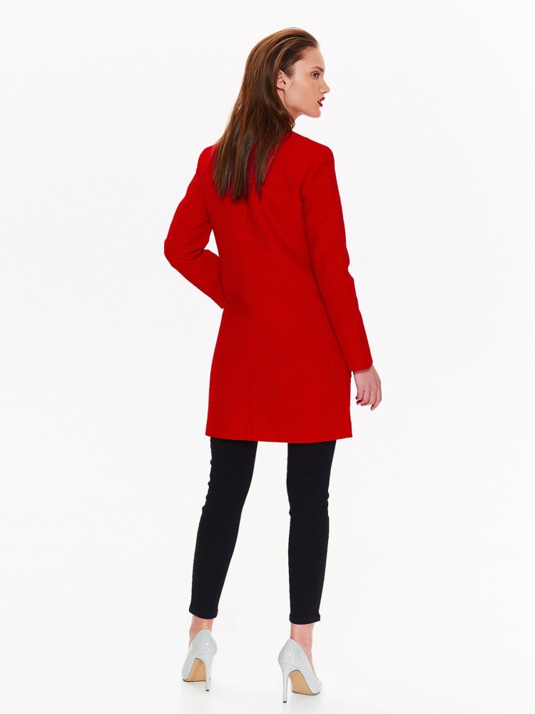 Płaszcz damski bez kołnierza ze strukturalnej tkaniny