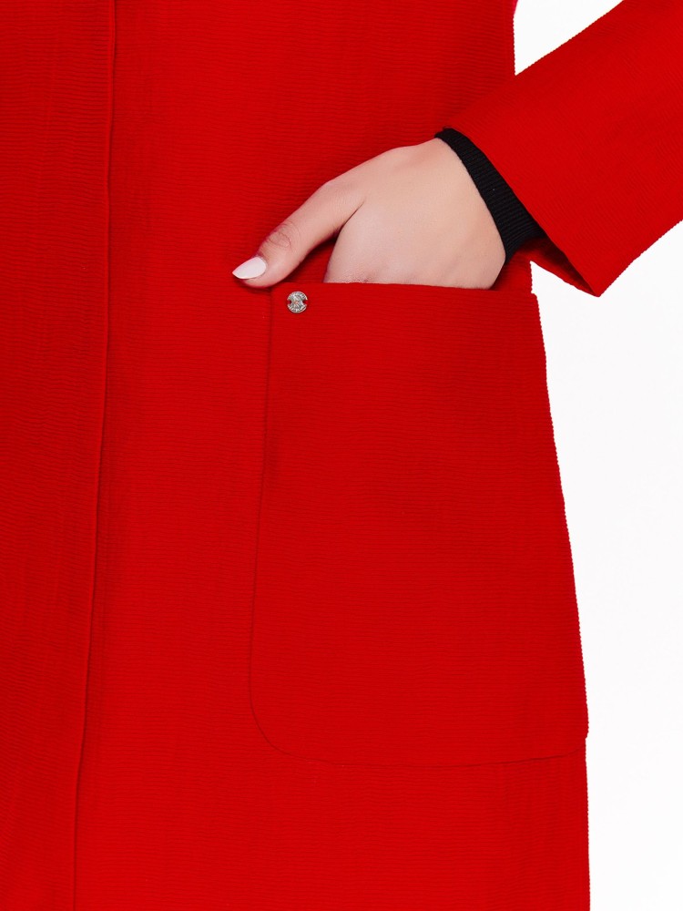 Płaszcz damski bez kołnierza ze strukturalnej tkaniny