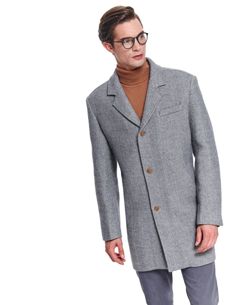 Płaszcz z wełną w jodełkę