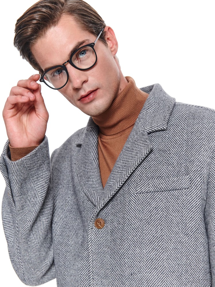 Płaszcz z wełną w jodełkę