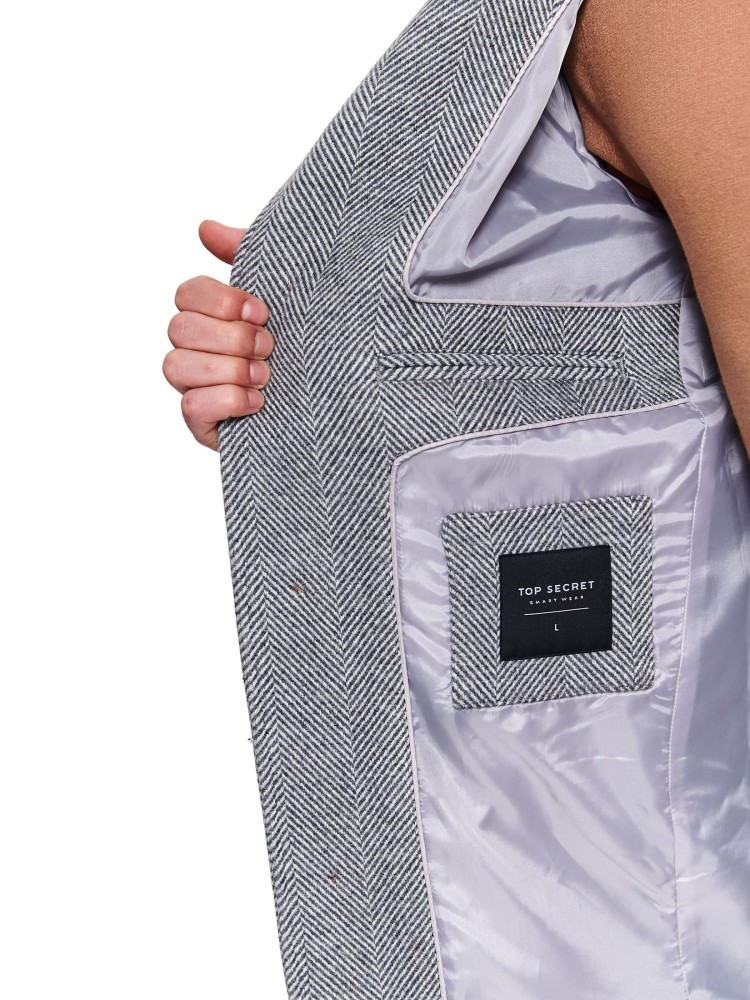 Płaszcz z wełną w jodełkę