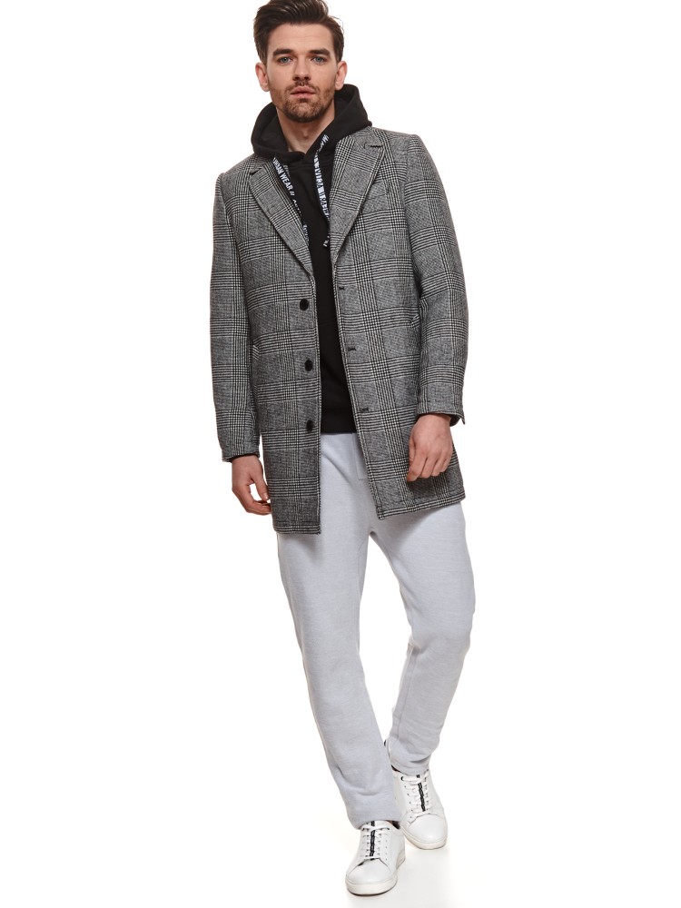 Klasyczny płaszcz w kratę z dodatkiem wełny