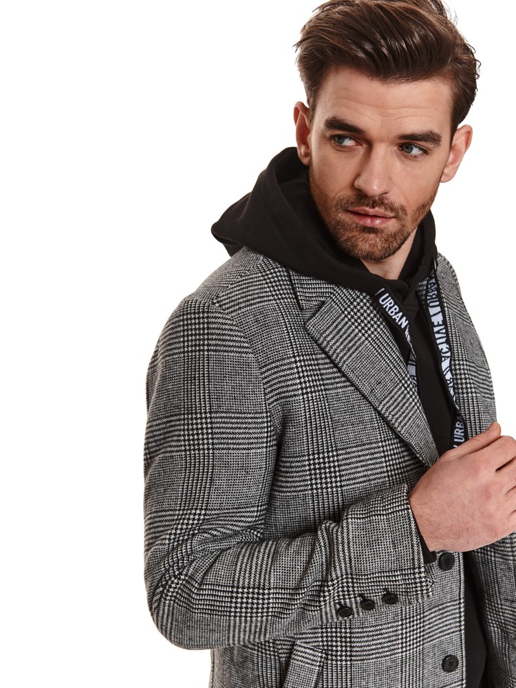 Klasyczny płaszcz w kratę z dodatkiem wełny