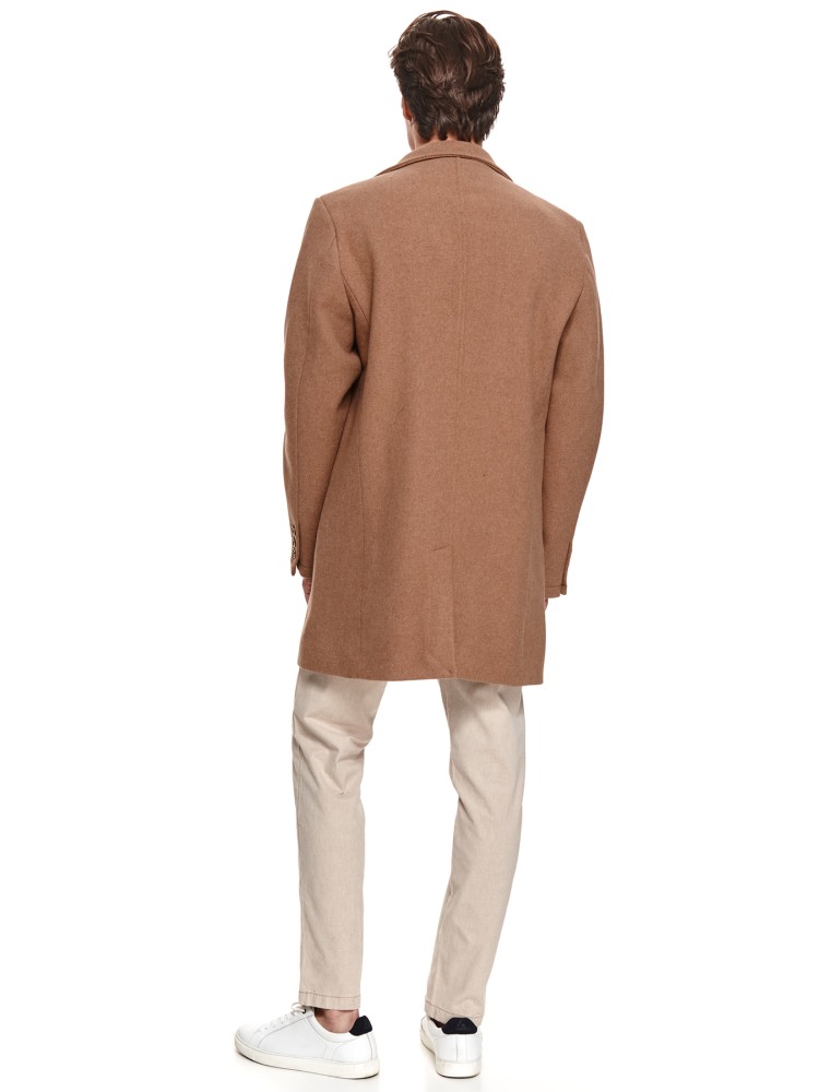 Klasyczny płaszcz ze stójką z wełnianej tkaniny