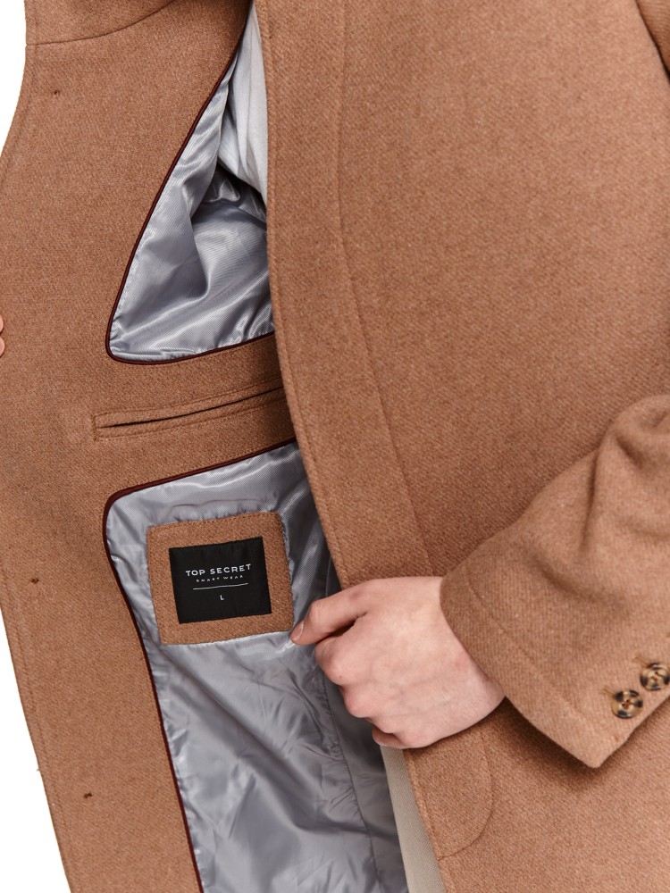 Klasyczny płaszcz ze stójką z wełnianej tkaniny