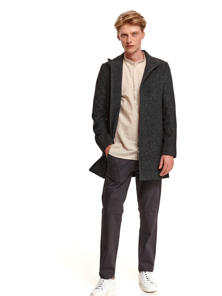 Klasyczny płaszcz ze stójką z wełnianej tkaniny Klasyczny płaszcz ze stójką z wełnianej tkaniny