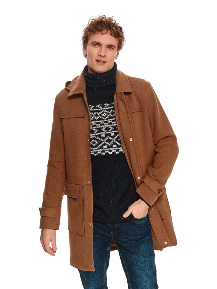 Płaszcz ocieplany typu budrysówka z wełnianej tkaniny