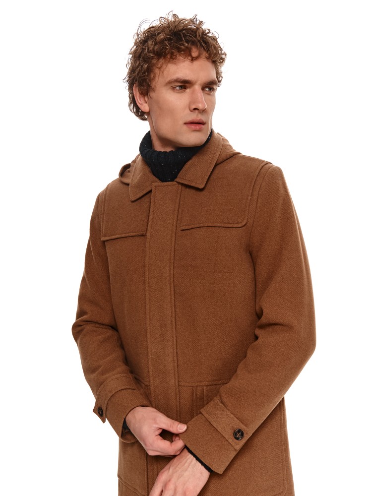 Płaszcz ocieplany typu budrysówka z wełnianej tkaniny