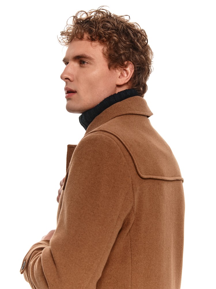 Płaszcz ocieplany typu budrysówka z wełnianej tkaniny