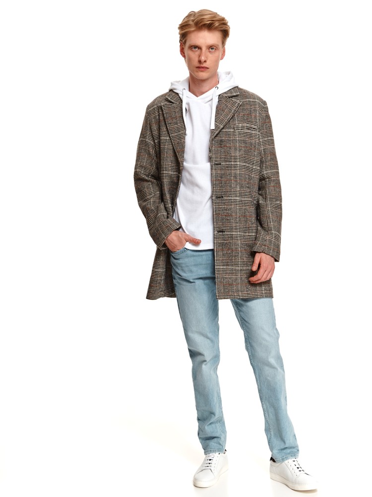 Klasyczny płaszcz w kratę z dodatkiem wełny