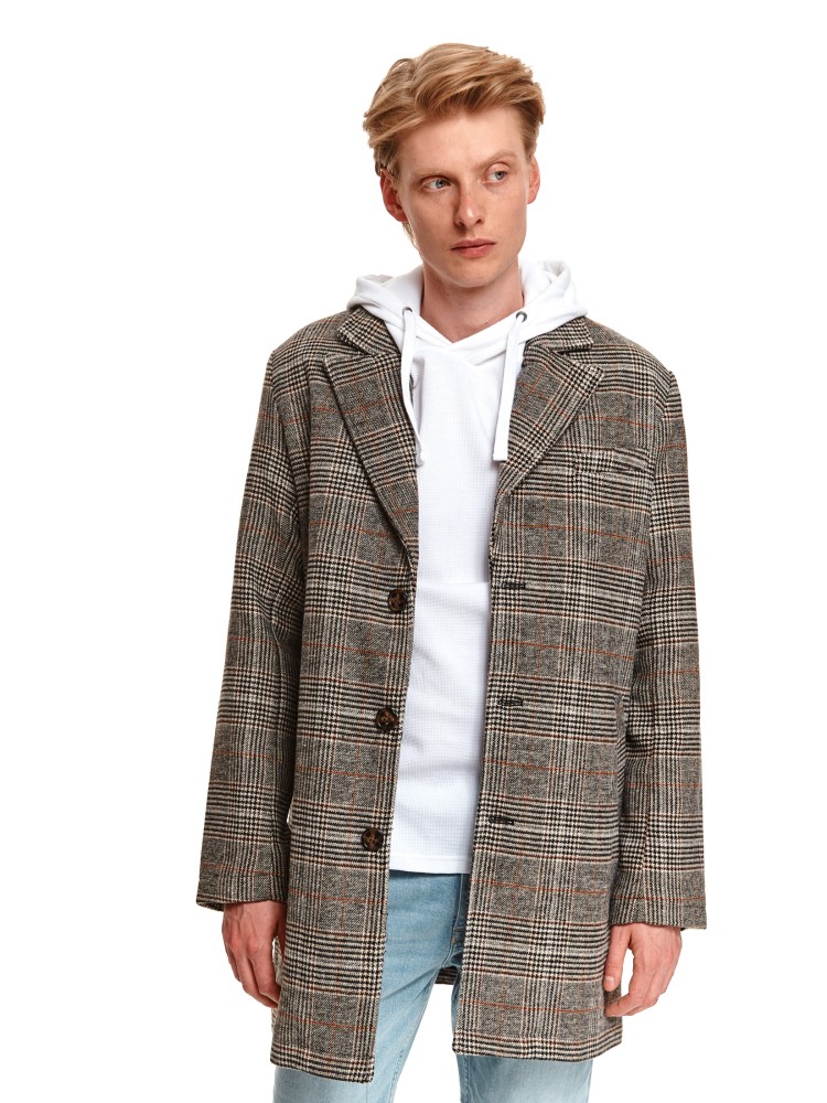 Klasyczny płaszcz w kratę z dodatkiem wełny