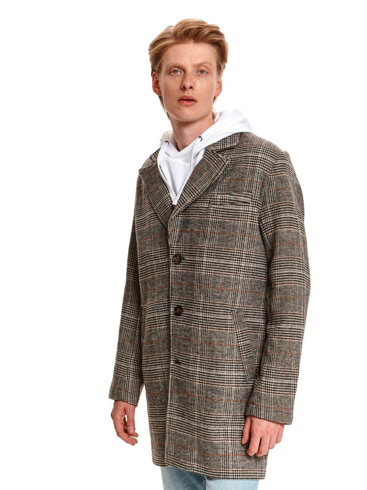 Klasyczny płaszcz w kratę z dodatkiem wełny