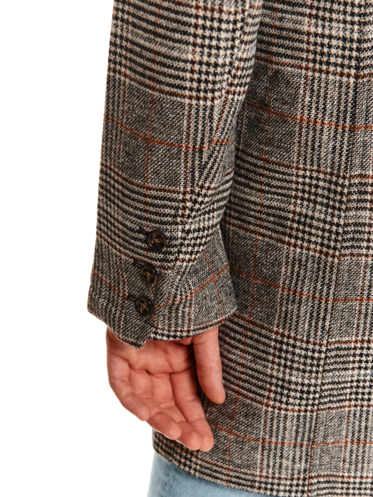 Klasyczny płaszcz w kratę z dodatkiem wełny