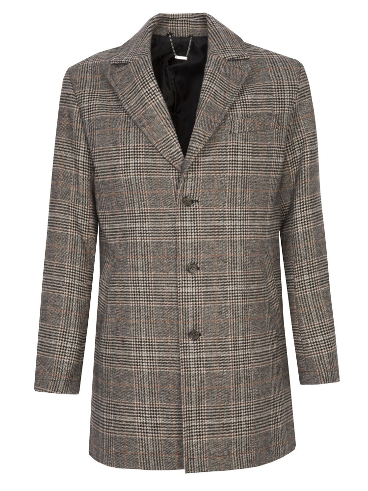Klasyczny płaszcz w kratę z dodatkiem wełny