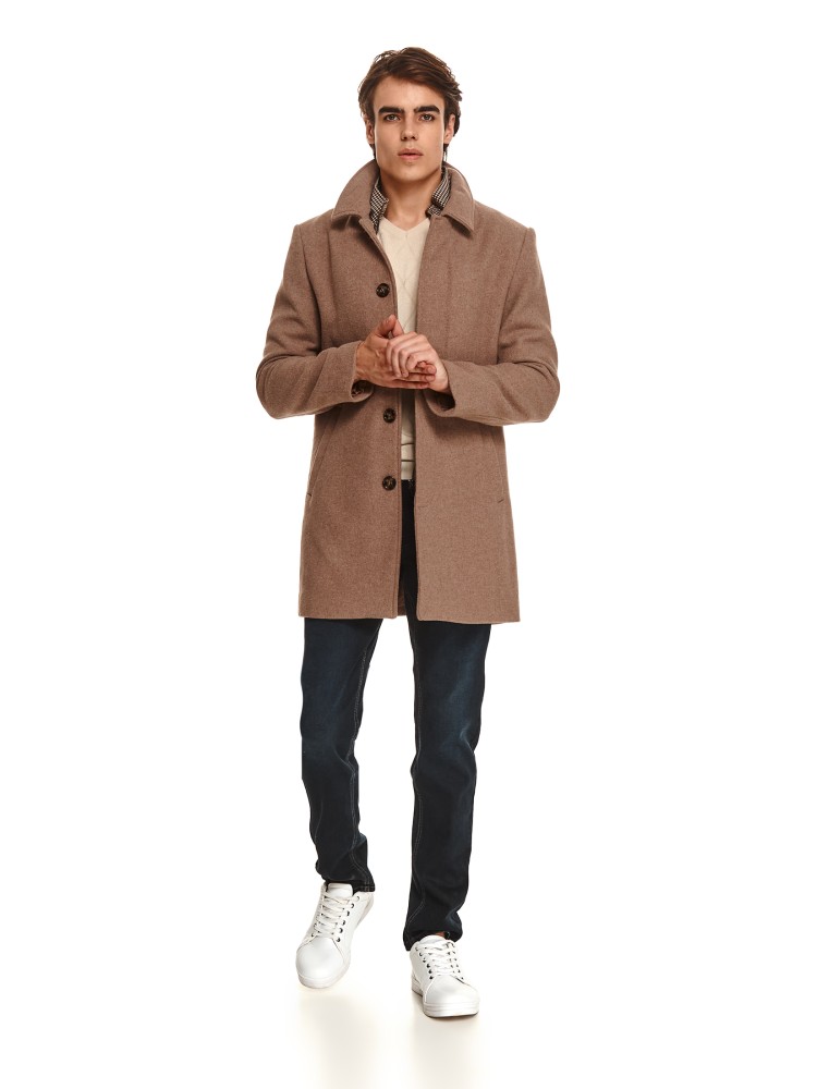 Klasyczny płaszcz z kołnierzem z tkaniny z domieszką wełny