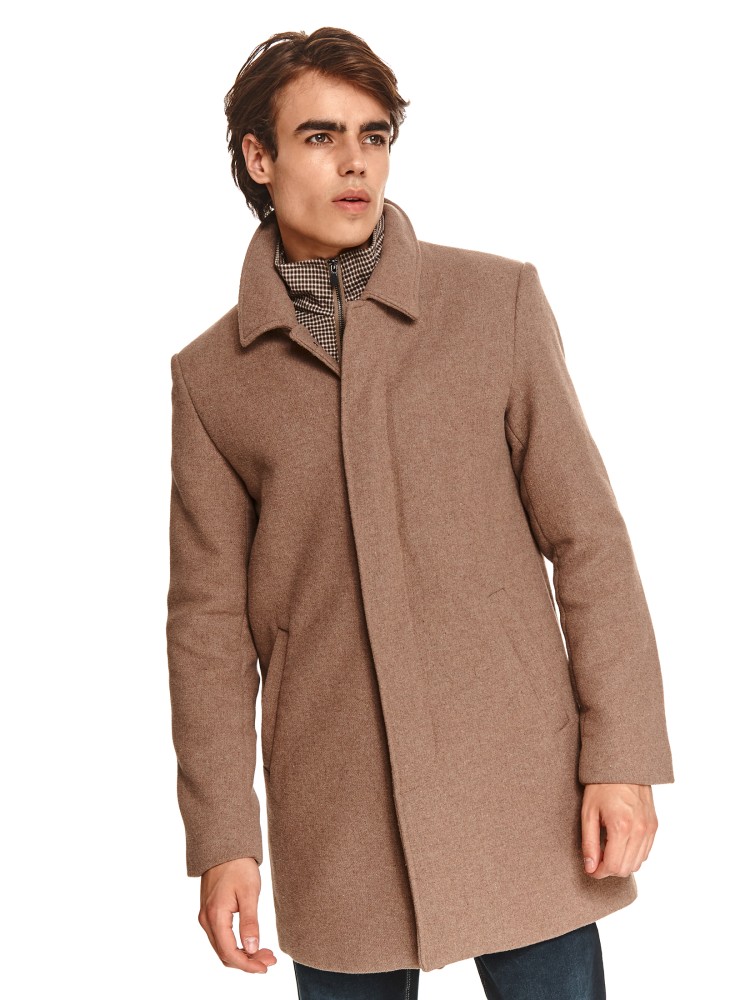 Klasyczny płaszcz z kołnierzem z tkaniny z domieszką wełny