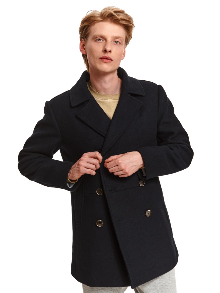 Płaszcz typu bosmanka z wełnianej tkaniny