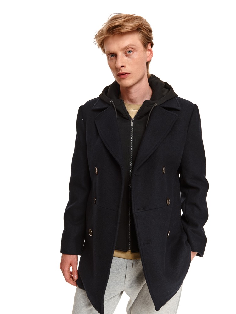 Płaszcz typu bosmanka z wełnianej tkaniny